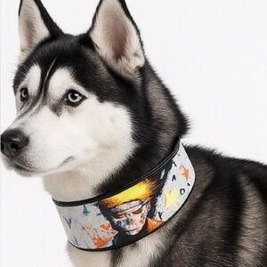 Naruto limited edition Mad Cow genuine leather dog collar orange white handmade